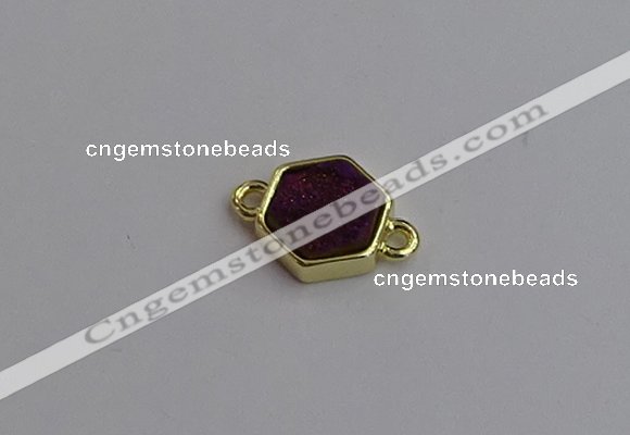 NGC5852 12*12mm hexagon plated druzy agate connectors wholesale