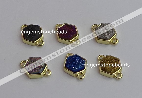 NGC5858 12*12mm hexagon plated druzy agate connectors wholesale