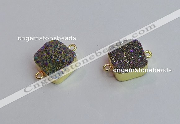 NGC5977 16*16mm square plated druzy agate connectors wholesale