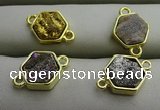 NGC6003 12*12mm hexagon plated druzy agate connectors wholesale