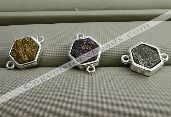 NGC6007 12*12mm hexagon plated druzy agate connectors wholesale