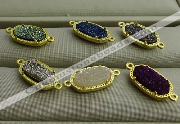 NGC6024 5*8mm oval plated druzy agate connectors wholesale