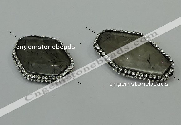 NGC6508 25*30mm - 25*40mm freeform black rutilated quartz connectors