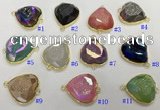 NGC7000 20mm faceted heart plated druzy agate connectors