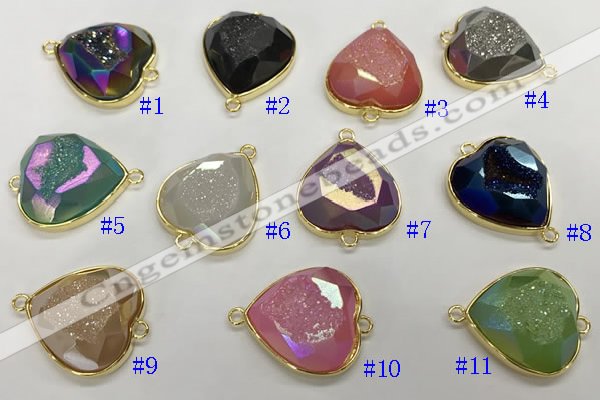 NGC7000 20mm faceted heart plated druzy agate connectors