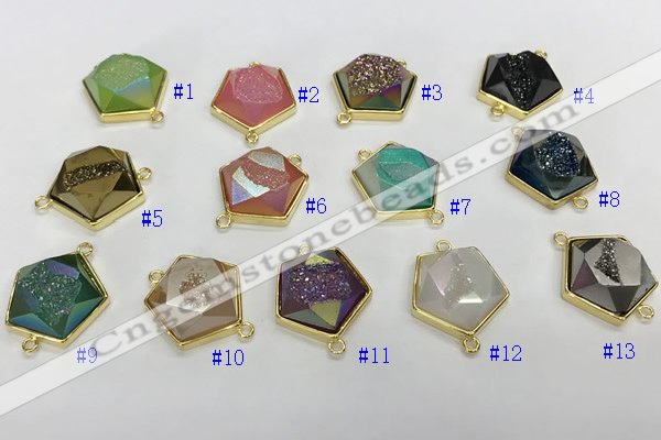 NGC7004 20*20mm faceted pentagon plated druzy agate connectors