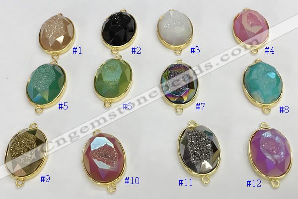 NGC7007 17*22mm faceted oval plated druzy agate connectors