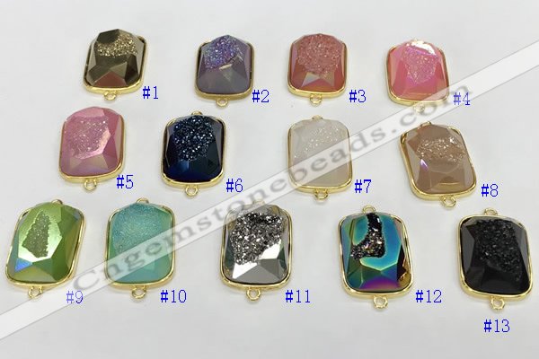 NGC7008 17*22mm faceted rectangle plated druzy agate connectors