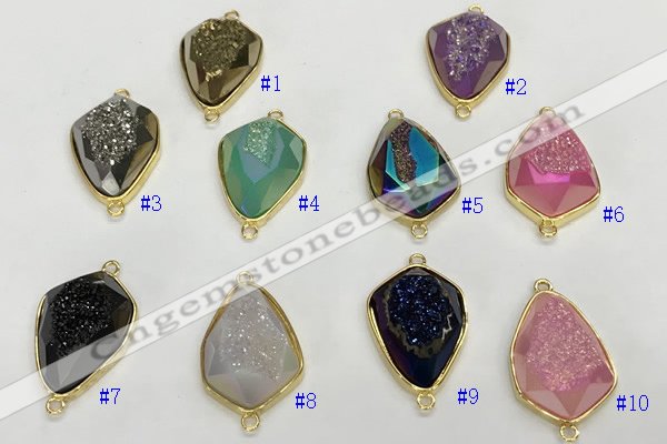 NGC7009 18*25mm faceted teardrop plated druzy agate connectors