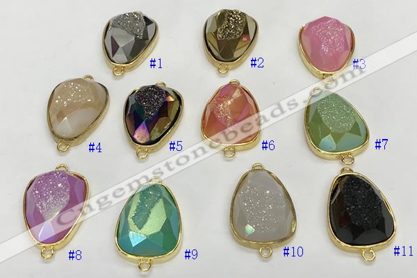 NGC7011 17*22mm faceted teardrop plated druzy agate connectors