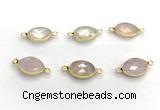 NGC7035 11*15mm faceted oval rose quartz connectors