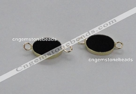 NGC717 13*18mm oval black agate gemstone connectors wholesale