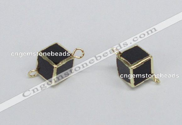 NGC726 12*12mm cube black agate connectors wholesale