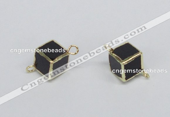 NGC726 12*12mm cube black agate connectors wholesale