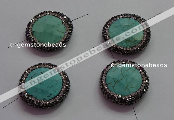 NGC7531 24mm faceted coin turquoise connectors wholesale