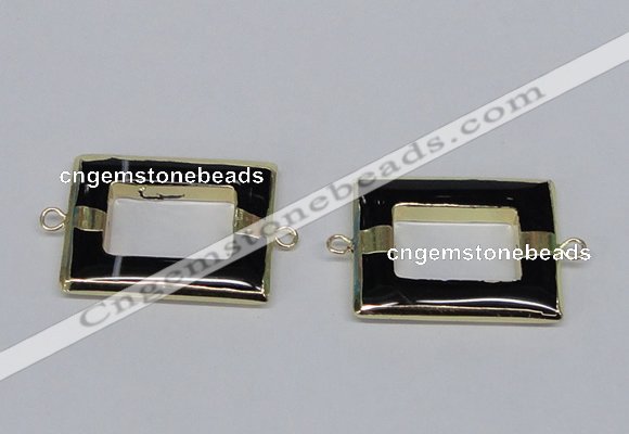 NGC872 30*40mm rectangle black agate gemstone connectors wholesale