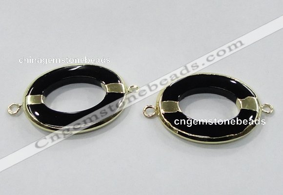 NGC888 30*40mm oval black agate connectors wholesale