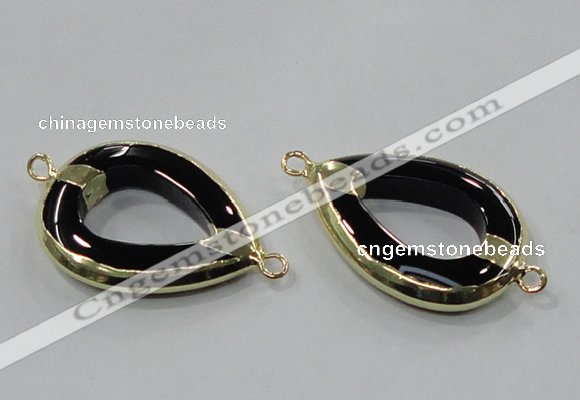 NGC889 30*40mm teardrop black agate connectors wholesale