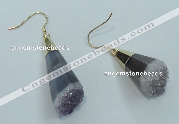 NGE03 15*30mm - 16*35mm freeform druzy amethyst earrings wholesale