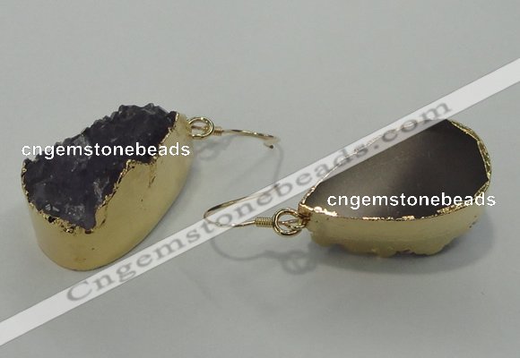 NGE04 12*25mm - 15*30mm freeform druzy amethyst earrings wholesale