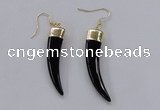 NGE152 10*40mm – 10*42mm oxhorn black agate gemstone earrings