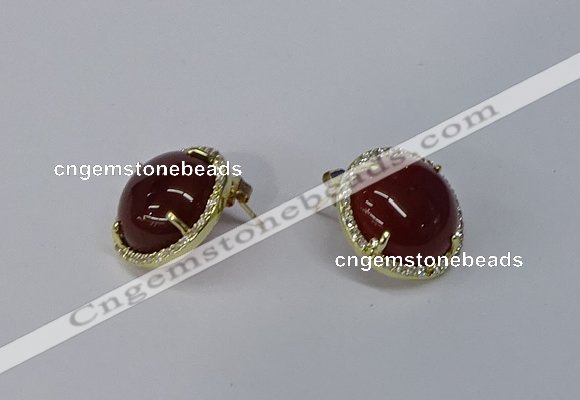 NGE188 15mm flat round agate gemstone earrings wholesale