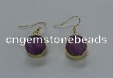 NGE278 15mm - 16mm coin druzy agate gemstone earrings wholeasle