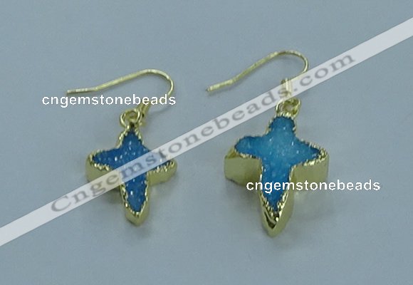 NGE341 13*18mm - 15*20mm cross druzy agate earrings wholesale