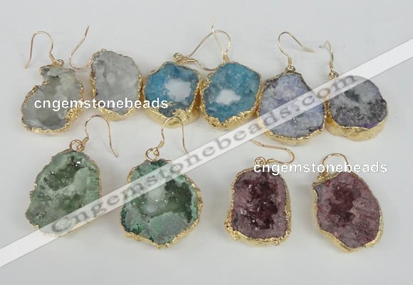 NGE39 20*25mm - 25*30mm freeform plated druzy agate earrings