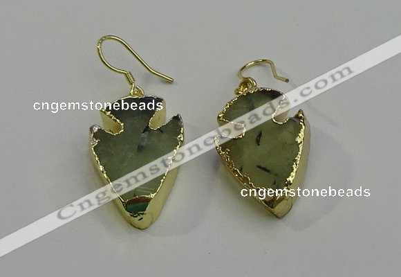 NGE5006 18*25mm - 20*30mm arrowhead green rutilated quartz earrings