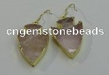 NGE5007 20*30mm - 25*30mm arrowhead rose quartz earrings