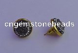 NGE5028 12mm - 14mm coin plated druzy agate gemstone earrings