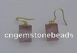 NGE5081 10*15mm cube rose quartz gemstone earrings wholesale