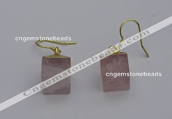 NGE5081 10*15mm cube rose quartz gemstone earrings wholesale