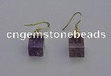 NGE5085 10*15mm cube light amethyst gemstone earrings wholesale