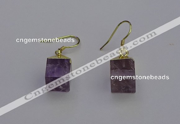 NGE5085 10*15mm cube light amethyst gemstone earrings wholesale