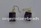 NGE5086 10*15mm cube amethyst gemstone earrings wholesale