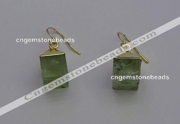 NGE5090 10*15mm cube green rutilated quartz gemstone earrings wholesale