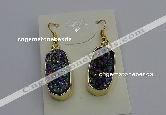 NGE5134 10*22mm - 12*25mm freeform plated druzy quartz earrings