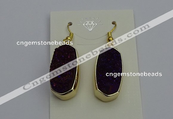 NGE5136 10*22mm - 12*25mm freeform plated druzy quartz earrings