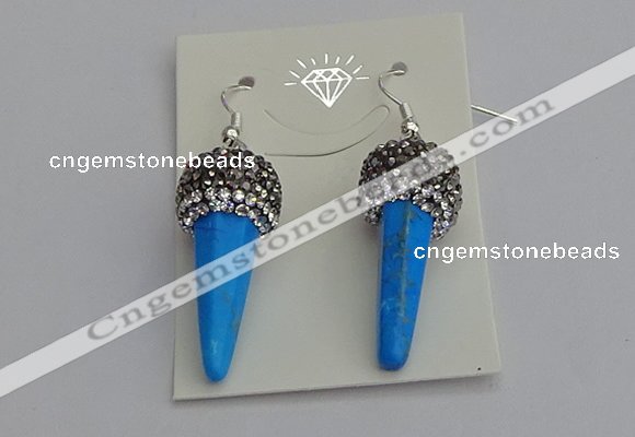 NGE5166 10*30mm faceted cone white howlite turquoise earrings