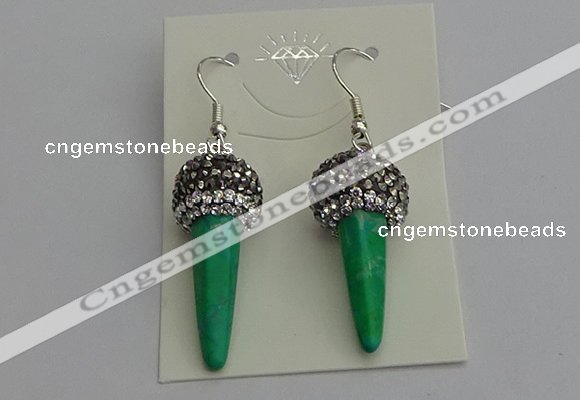 NGE5167 10*30mm faceted cone white howlite turquoise earrings