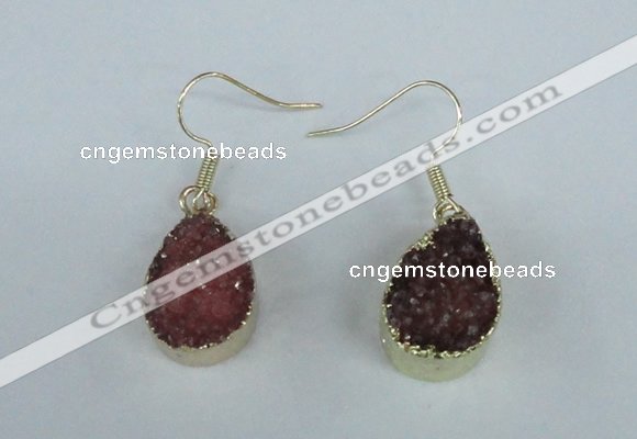 NGE82 13*18mm teardrop druzy agate gemstone earrings wholesale