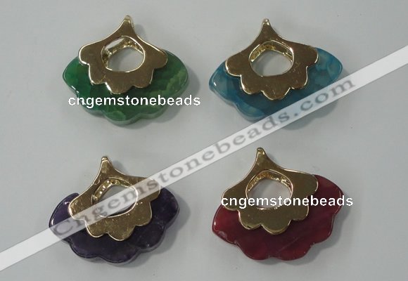 NGP1074 8*25*28mm agate gemstone pendants with brass setting