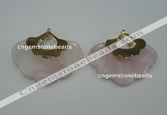 NGP1076 8*40*50mm rose quartz pendants with brass setting