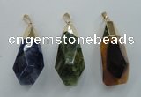 NGP1097 20*50mm faceted nuggets druzy agate pendants with brass setting