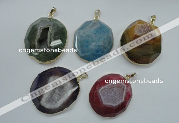 NGP1113 40*45 - 45*50mm freeform druzy agate pendants with brass setting