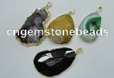 NGP1114 30*40 - 45*65mm freeform druzy agate pendants with brass setting