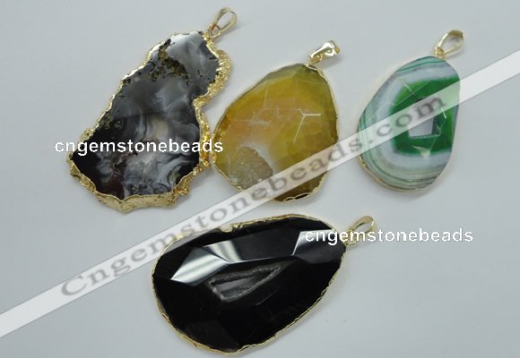 NGP1114 30*40 - 45*65mm freeform druzy agate pendants with brass setting