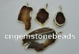 NGP1119 25*40 - 40*60mm freeform druzy agate pendants with brass setting